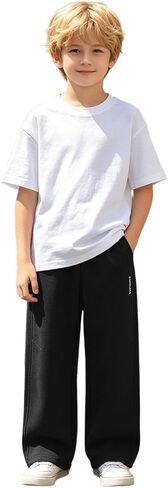 Boys Barrel Sweatpants Wide Straight Leg Baggy Open Bottom Casual Sweat Pants Elastic Waist Pants with Pockets in Saudi Arabia