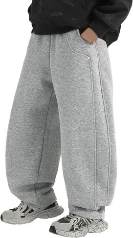 Boys Barrel Sweatpants Wide Straight Leg Baggy Open Bottom Casual Sweat Pants Elastic Waist Pants with Pockets in Saudi Arabia