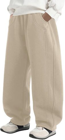 Boys Barrel Sweatpants Wide Straight Leg Baggy Open Bottom Casual Sweat Pants Elastic Waist Pants with Pockets in Saudi Arabia