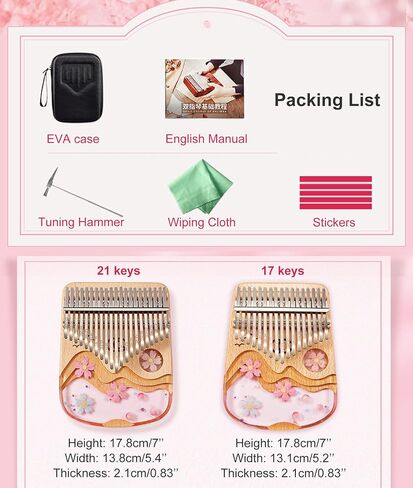 Kalimba 21 Keys Thumb Piano in Crystal & Wood with Portable EVA Bag, Tune Hammer, Thumb Pianos Finger Harp, Mbira Finger Piano Kalimba Gifts for Adults Kids Beginners in Saudi Arabia