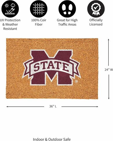 ممسحة جوز الهند من Team Sports America NCAA Mississippi State University مقاس 36 بوصة × 24 بوصة، شعار الفريق الرسمي بالألوان الكاملة، سجادة باب أمامية كبيرة جدًا، سجادة مدخل داخلية خارجية، سجادة ترحيب غير قابلة للانزلاق لفناء الشرفة in Kuwait