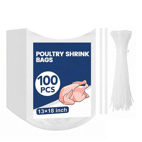 Poultry Shrink Bags Kit, 100 Pack 13 x 18 Inch Chicken Shrink Bags, Meat Shrink Wrap Bags for Freezer, Turkey, Duck, Rabbit, Includes 100 Zip Ties and 2 Silicone Straws in Kuwait