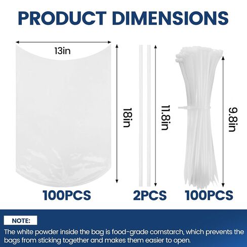 Poultry Shrink Bags Kit, 100 Pack 13 x 18 Inch Chicken Shrink Bags, Meat Shrink Wrap Bags for Freezer, Turkey, Duck, Rabbit, Includes 100 Zip Ties and 2 Silicone Straws in Kuwait