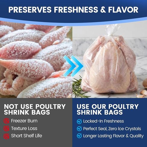 Poultry Shrink Bags Kit, 100 Pack 13 x 18 Inch Chicken Shrink Bags, Meat Shrink Wrap Bags for Freezer, Turkey, Duck, Rabbit, Includes 100 Zip Ties and 2 Silicone Straws in Kuwait