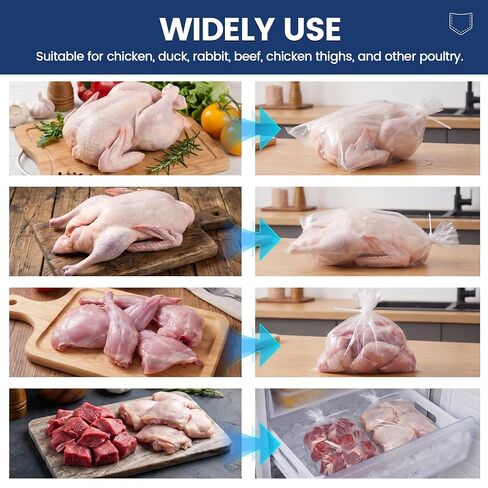 Poultry Shrink Bags Kit, 100 Pack 13 x 18 Inch Chicken Shrink Bags, Meat Shrink Wrap Bags for Freezer, Turkey, Duck, Rabbit, Includes 100 Zip Ties and 2 Silicone Straws in Kuwait