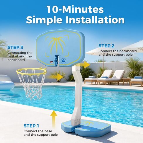 Pool Basketball Hoop&Pool Volleyball Net 2-in-1 52" Height Pool Set,Inground Pool Volleyball Net or Pool Basketball Hoop Poolside Combo for Summer Party Games,Includes 4 Balls in Kuwait