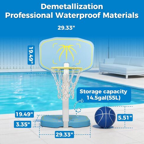 Pool Basketball Hoop&Pool Volleyball Net 2-in-1 52" Height Pool Set,Inground Pool Volleyball Net or Pool Basketball Hoop Poolside Combo for Summer Party Games,Includes 4 Balls in Kuwait