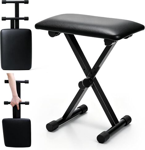 Keyboard Bench X-Style Padded Cushion, 13-18 in Height Adjustable Piano Stool, Collapsible Portable Keyboard Chair Seat with 1.5" Soft Cushion, 4-Position Height, for Piano Guitar, Black in Kuwait