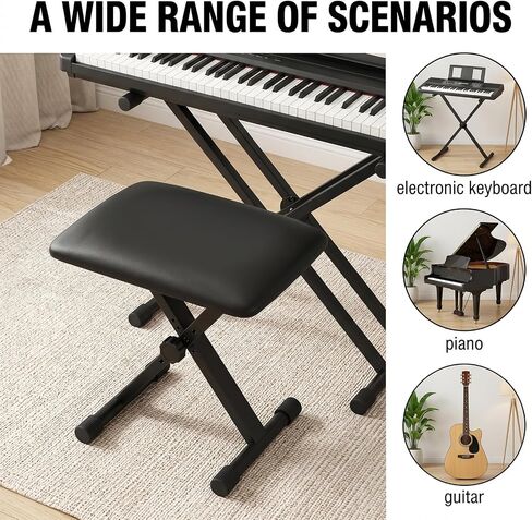 Keyboard Bench X-Style Padded Cushion, 13-18 in Height Adjustable Piano Stool, Collapsible Portable Keyboard Chair Seat with 1.5" Soft Cushion, 4-Position Height, for Piano Guitar, Black in Kuwait