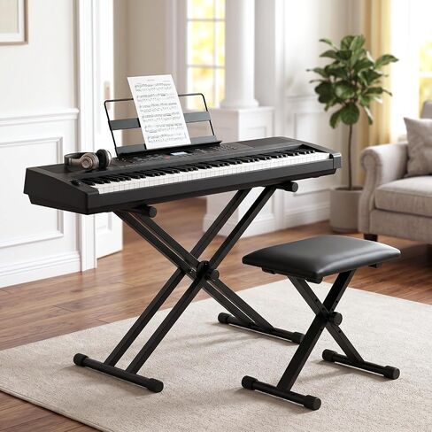 Keyboard Bench X-Style Padded Cushion, 13-18 in Height Adjustable Piano Stool, Collapsible Portable Keyboard Chair Seat with 1.5" Soft Cushion, 4-Position Height, for Piano Guitar, Black in Kuwait