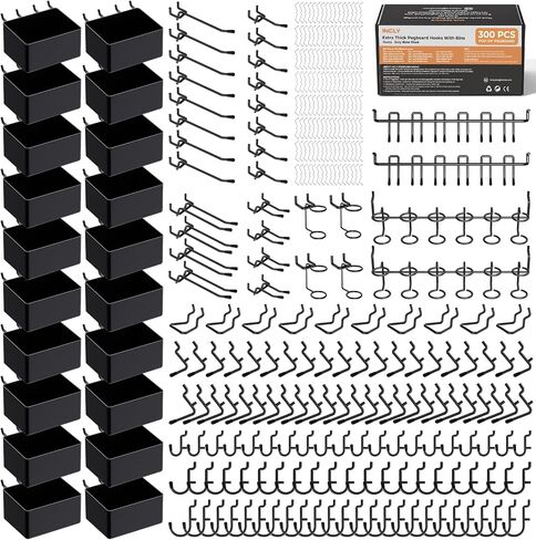INCLY 300PCS Extra Thick Pegboard Accessories, 1/4" Heavy Duty Pegboard Hooks with Bins & Peg Locks, Peg Board Organizer Accessories Kit for Garage Wall Attachments Hanging Tools in Kuwait