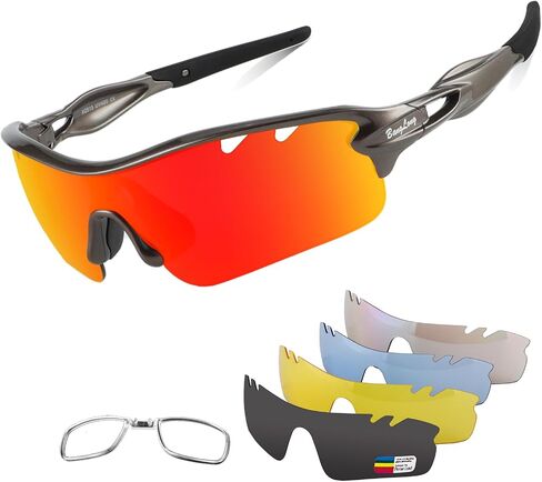 BangLong Polarized Cycling Sunglasses for Men Women, 26g Sports Sunglasses with 5 Lenses for Running Fishing Baseball Driving in Kuwait