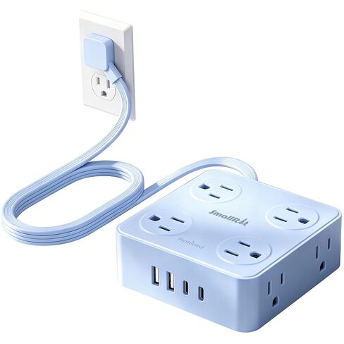 6.5Ft Power Strip with Surge Protector, 8 Outlets 4 USB Ports Extension Cord, Flat Plug Charging Station for Home Office Desk & College Dorm Essentials, White in Saudi Arabia