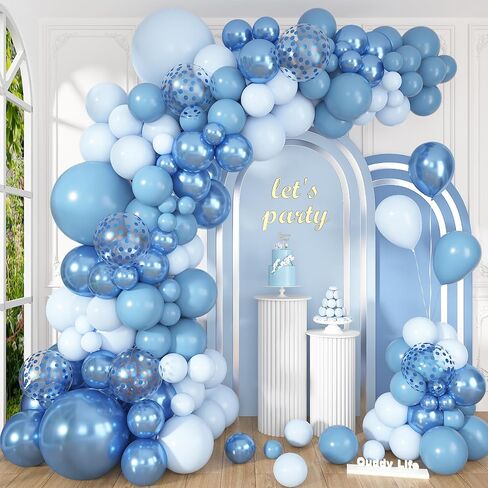143Pcs Blue Balloons Arch Garland Kit, Different Size Metallic Blue Macaron Confetti Balloons for Boys Blue Birthday Baby Shower Wedding Ocean Themed Party Background Decorations Supplies in Kuwait