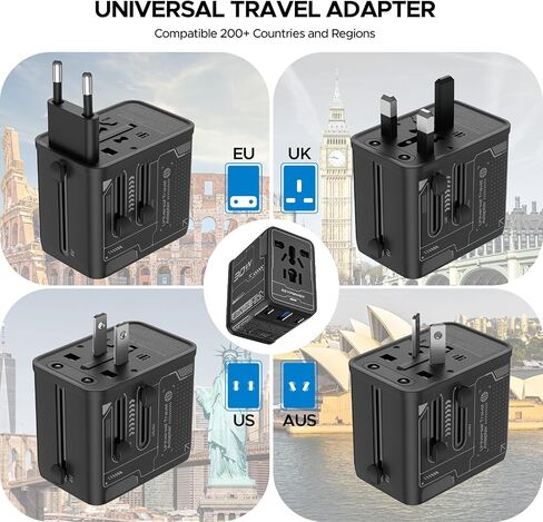 محول السفر العالمي، محول الطاقة الدولي GaN بقدرة 20 وات مع 2 USB C و1 USB A، محول قابس السفر الكل في واحد، محول شاحن حائط بمنفذ عالمي لدول الاتحاد الأوروبي والولايات المتحدة والمملكة المتحدة والاتحاد الأفريقي لأكثر من 200 دولة. in Kuwait