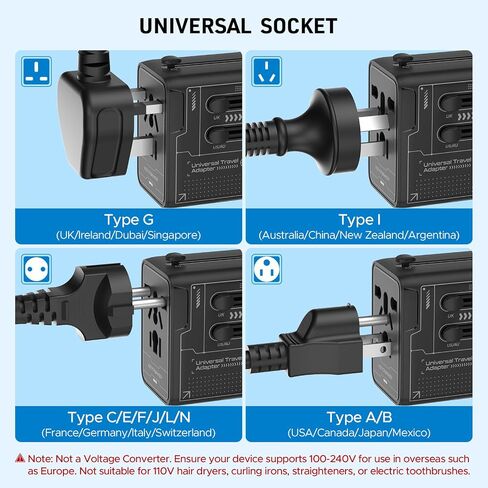 محول السفر العالمي، محول الطاقة الدولي GaN بقدرة 20 وات مع 2 USB C و1 USB A، محول قابس السفر الكل في واحد، محول شاحن حائط بمنفذ عالمي لدول الاتحاد الأوروبي والولايات المتحدة والمملكة المتحدة والاتحاد الأفريقي لأكثر من 200 دولة. in Kuwait