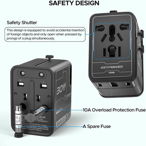 محول السفر العالمي، محول الطاقة الدولي GaN بقدرة 20 وات مع 2 USB C و1 USB A، محول قابس السفر الكل في واحد، محول شاحن حائط بمنفذ عالمي لدول الاتحاد الأوروبي والولايات المتحدة والمملكة المتحدة والاتحاد الأفريقي لأكثر من 200 دولة. in Kuwait