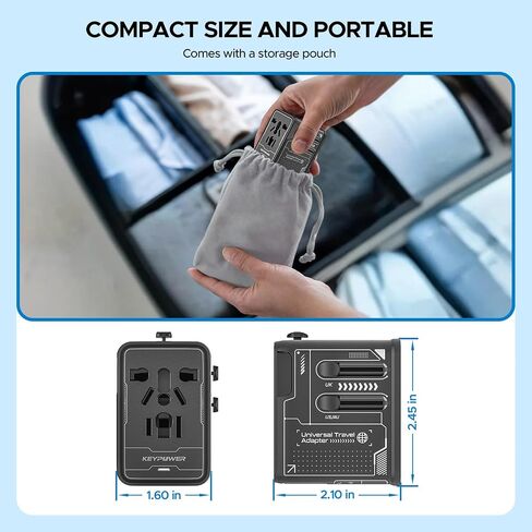 محول السفر العالمي، محول الطاقة الدولي GaN بقدرة 20 وات مع 2 USB C و1 USB A، محول قابس السفر الكل في واحد، محول شاحن حائط بمنفذ عالمي لدول الاتحاد الأوروبي والولايات المتحدة والمملكة المتحدة والاتحاد الأفريقي لأكثر من 200 دولة. in Kuwait