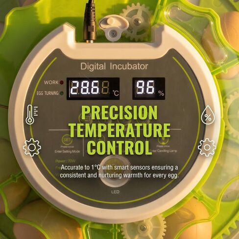 18 Eggs Professional Egg Incubator - Automatic Turning, Precise Temperature & Humidity Control, Egg Candling, 360 - Degree View, Ideal for Farms and Laboratories in Kuwait
