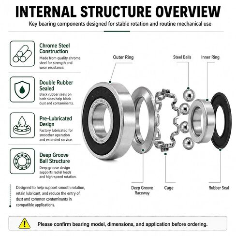 6203-2RS Ball Bearing 17x40x12mm - Double Rubber Sealed & Pre-Lubricated - Replaces Troy-Bilt 741-0600, MTD, John Deere GX20818, Murray 12325MA, Toro 100-1048 (2-Pack) in Kuwait