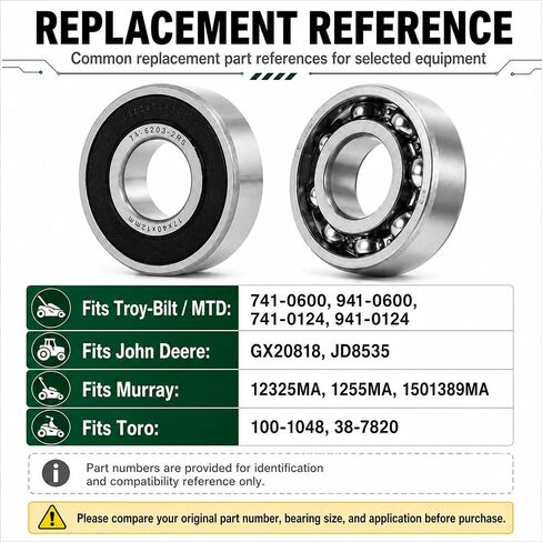 6203-2RS Ball Bearing 17x40x12mm - Double Rubber Sealed & Pre-Lubricated - Replaces Troy-Bilt 741-0600, MTD, John Deere GX20818, Murray 12325MA, Toro 100-1048 (2-Pack) in Kuwait