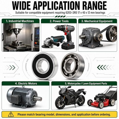 6203-2RS Ball Bearing 17x40x12mm - Double Rubber Sealed & Pre-Lubricated - Replaces Troy-Bilt 741-0600, MTD, John Deere GX20818, Murray 12325MA, Toro 100-1048 (2-Pack) in Kuwait