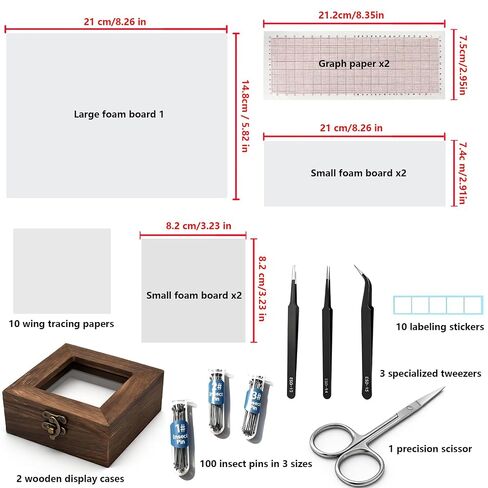 Insect Pinning Kits - Includes 2 Wooden Insect Display Cases, 5 EVA Foam Spreading Boards, Coordinate Paper, Wings Pressing Paper, Insect Pins - Complete Bug Pinning Kit for Beginners in Kuwait