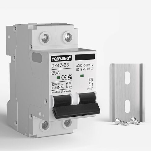 DC Circuit Breaker 20 Amp Solar Panel Disconnect Switch 12V-500V 2 Poles Miniature Solar Circuit Breaker for Outdoor PV Homes Battery, AC 110V DIN Rail MCB in Kuwait