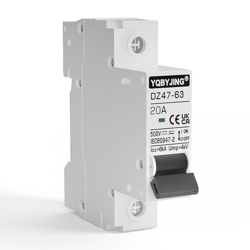 DC Circuit Breaker 20 Amp Solar Panel Disconnect Switch 12V-500V 2 Poles Miniature Solar Circuit Breaker for Outdoor PV Homes Battery, AC 110V DIN Rail MCB in Kuwait