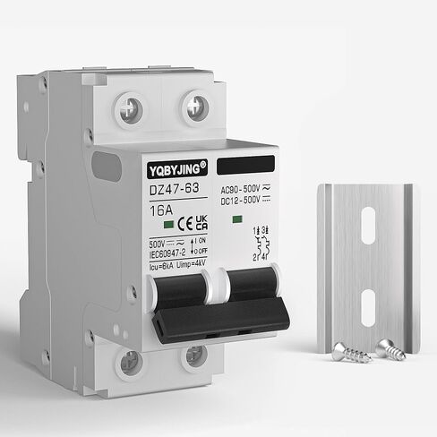 DC Circuit Breaker 20 Amp Solar Panel Disconnect Switch 12V-500V 2 Poles Miniature Solar Circuit Breaker for Outdoor PV Homes Battery, AC 110V DIN Rail MCB in Kuwait