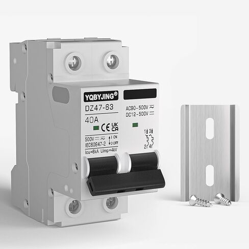 DC Circuit Breaker 20 Amp Solar Panel Disconnect Switch 12V-500V 2 Poles Miniature Solar Circuit Breaker for Outdoor PV Homes Battery, AC 110V DIN Rail MCB in Kuwait