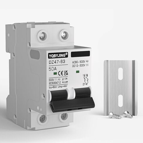 DC Circuit Breaker 20 Amp Solar Panel Disconnect Switch 12V-500V 2 Poles Miniature Solar Circuit Breaker for Outdoor PV Homes Battery, AC 110V DIN Rail MCB in Kuwait