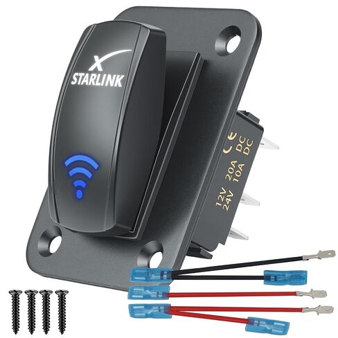 Starlink Rocker Switch, Aluminum Mounting Panel Included, Compatible with Starlink MINI & Gen 1/2/3, IP68 Waterproof 5-Pin SPST On/Off Toggle Switch, 20A 12V/24V with Jumper Wires for RV, Marine(Blue) in Kuwait