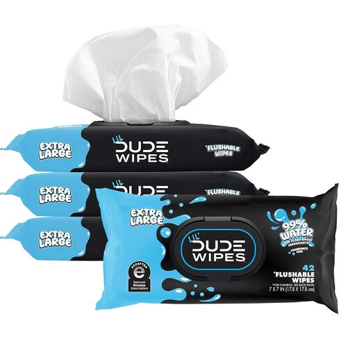 DUDE Wipes LiL' DUDE Flushable Water Wipes for Toddlers - Potty Training Toilet Safe (unlike nonflushable baby wipes) - 99% Water, Hypoallergenic for Sensitive Skin - Unscented, 4 Pack (168 Count) in Saudi Arabia