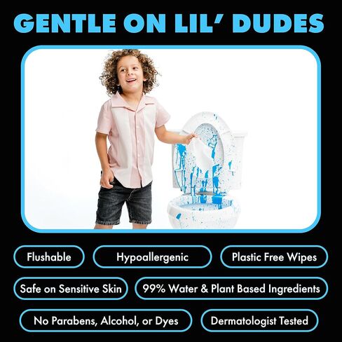 DUDE Wipes LiL' DUDE Flushable Water Wipes for Toddlers - Potty Training Toilet Safe (unlike nonflushable baby wipes) - 99% Water, Hypoallergenic for Sensitive Skin - Unscented, 4 Pack (168 Count) in Saudi Arabia