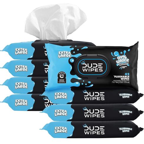 DUDE Wipes LiL' DUDE Flushable Water Wipes for Toddlers - Potty Training Toilet Safe (unlike nonflushable baby wipes) - 99% Water, Hypoallergenic for Sensitive Skin - Unscented, 4 Pack (168 Count) in Saudi Arabia