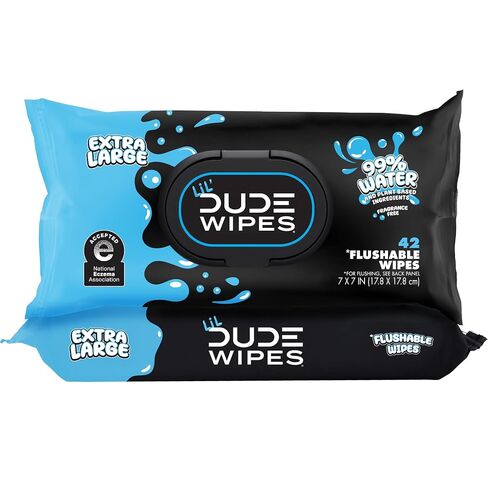 DUDE Wipes LiL' DUDE Flushable Water Wipes for Toddlers - Potty Training Toilet Safe (unlike nonflushable baby wipes) - 99% Water, Hypoallergenic for Sensitive Skin - Unscented, 4 Pack (168 Count) in Saudi Arabia