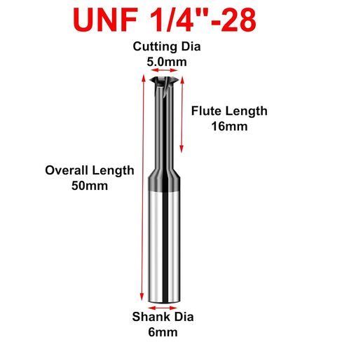 5Pcs Single Form Solid Carbide 60° UN Thread Mill Cutters, with Coating, for CNC Machining Stainless Steel (UNF 1/4"-28) in Kuwait
