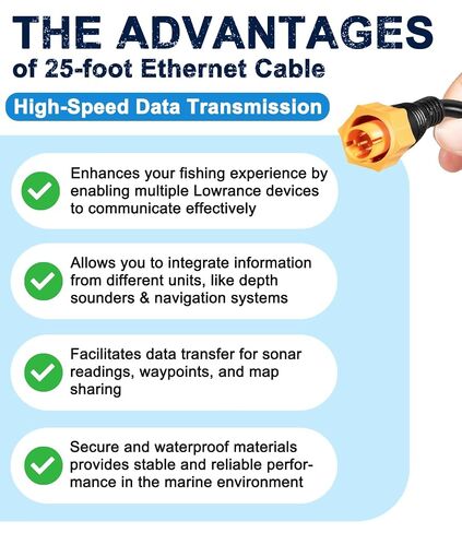 25' Ethernet Cable Compatible with Lowrance Fishfinder/Chartplotter Networks, Replace ‎000-0127-30 in Kuwait