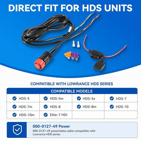 000-0127-49 كابل الطاقة/البيانات متوافق مع Lowrance HDS، PC-30-RS422 3005.6833 سلك بديل لـ HDS-5 HDS-7 HDS-8 HDS-10 Elite-7 HDI، NMEA 0183 RS-422 مجموعة أسلاك مكتشف الأسماك البحرية in Kuwait