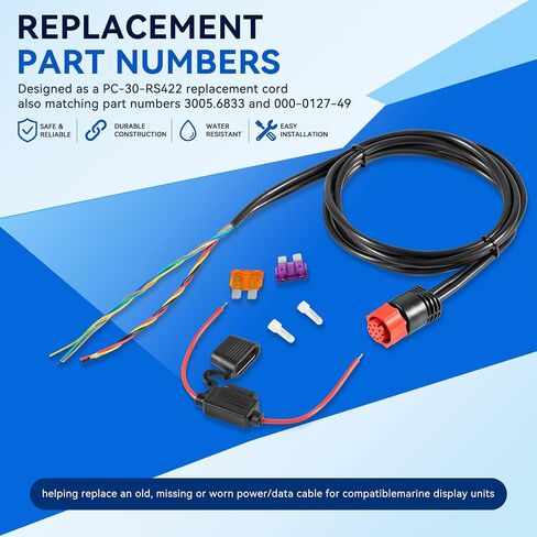 000-0127-49 كابل الطاقة/البيانات متوافق مع Lowrance HDS، PC-30-RS422 3005.6833 سلك بديل لـ HDS-5 HDS-7 HDS-8 HDS-10 Elite-7 HDI، NMEA 0183 RS-422 مجموعة أسلاك مكتشف الأسماك البحرية in Kuwait