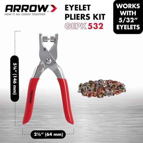 Arrow GEPK532 Eyelet Tool Kit, Hole Punch Pliers for Fabric, Leather, Canvas, Includes 100 Eyelets, 5/32-Inch, Gold,silver in Kuwait
