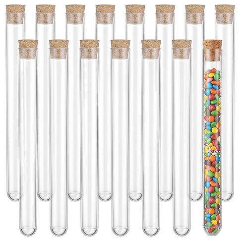 15 Pcs Clear Plastic Test Tubes with Cork Stoppers, 16x150mm Round Bottom Test Tube Containers 15ml Transparent Plastic Vials Good Seal TestTubes for Jewelry Seed Beads Spice Liquid Storage in Kuwait