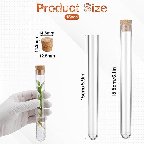 15 Pcs Clear Plastic Test Tubes with Cork Stoppers, 16x150mm Round Bottom Test Tube Containers 15ml Transparent Plastic Vials Good Seal TestTubes for Jewelry Seed Beads Spice Liquid Storage in Kuwait