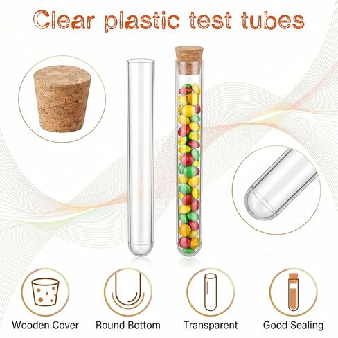 15 Pcs Clear Plastic Test Tubes with Cork Stoppers, 16x150mm Round Bottom Test Tube Containers 15ml Transparent Plastic Vials Good Seal TestTubes for Jewelry Seed Beads Spice Liquid Storage in Kuwait