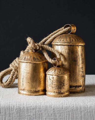 Bellshub Giant Harmony Cow Bells – Handmade Vintage Rustic Hanging Bells on Rope Lucky Décor for Christmas, Farmhouse, Garden, & Wind Chimes – Antique-Style Metal Craft Bells (Set of 3) in Saudi Arabia