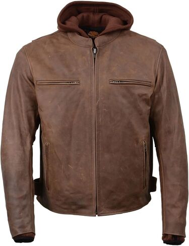 Milwaukee Leather MLM1518 Men's 'Scoundrel' Vintage Crazy Horse Brown Leather Jacket w/Removable Hoodie in Saudi Arabia