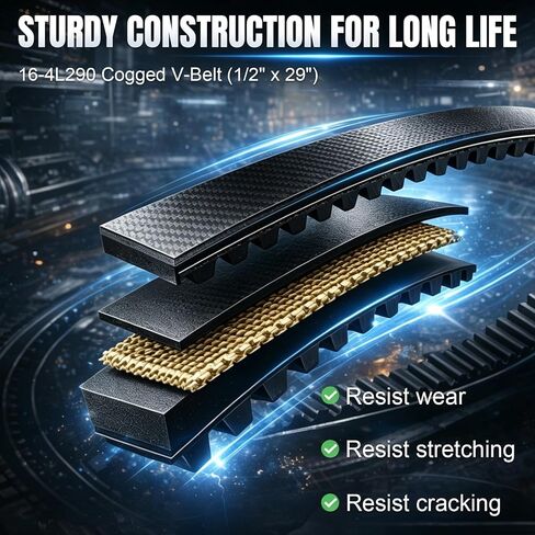 16-4L290 Cogged V Belt 1/2"x29" for LiftMaster 16-2001,A27 Classic Belt | High precise 1/2"×29" cogged V-belt for LiftMaster,Replace16-4L290,4L290,A27.Wear-resistant,anti-stretch,stable transmission in Kuwait