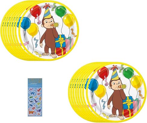 فريدة من نوعها George George Birthday Baby Shower Party Pack Pack تشمل 16 لوحات ورق كعكة الحلوى وملصقات ديناصور واحدة in Kuwait
