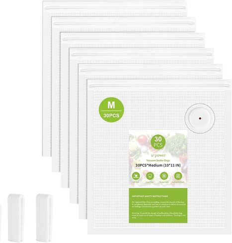 URPOWER Vacuum Sealer Bags for Food: 50 PCS with 6 Clips - 12x19"(XL, 10PCS) 12x13"(L, 20PCS) 10x11"(M, 20 PCS) Reusable Vacuum Seal Bags Food Storage Vacuum Bags for Sous Vide Freezer Microwave in Kuwait